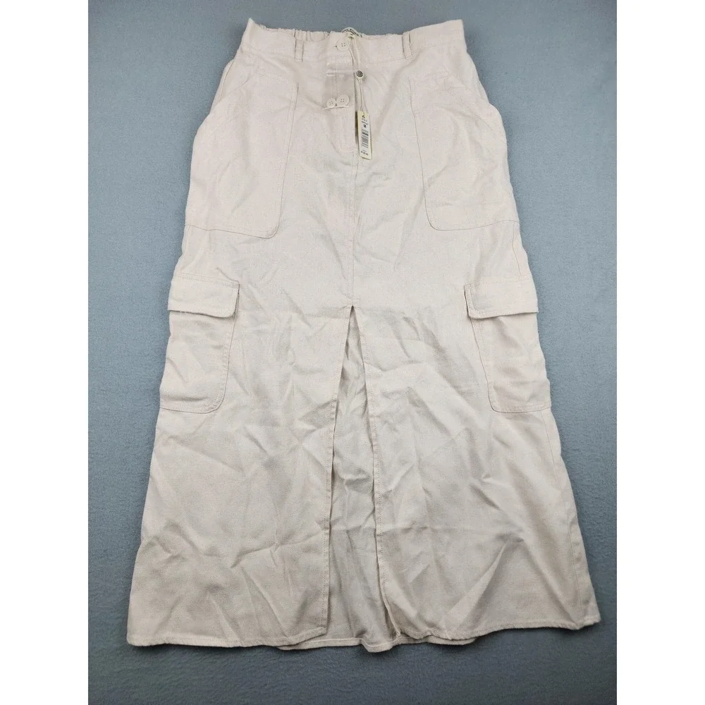 Max Studio Skirt Womens M White Cargo Maxi Twill Pockets Front Slit NWT $128
